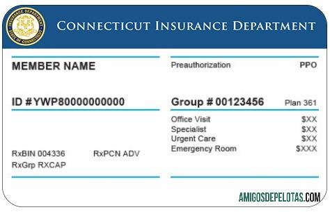 Cartão de seguro saúde de Connecticut exemplo